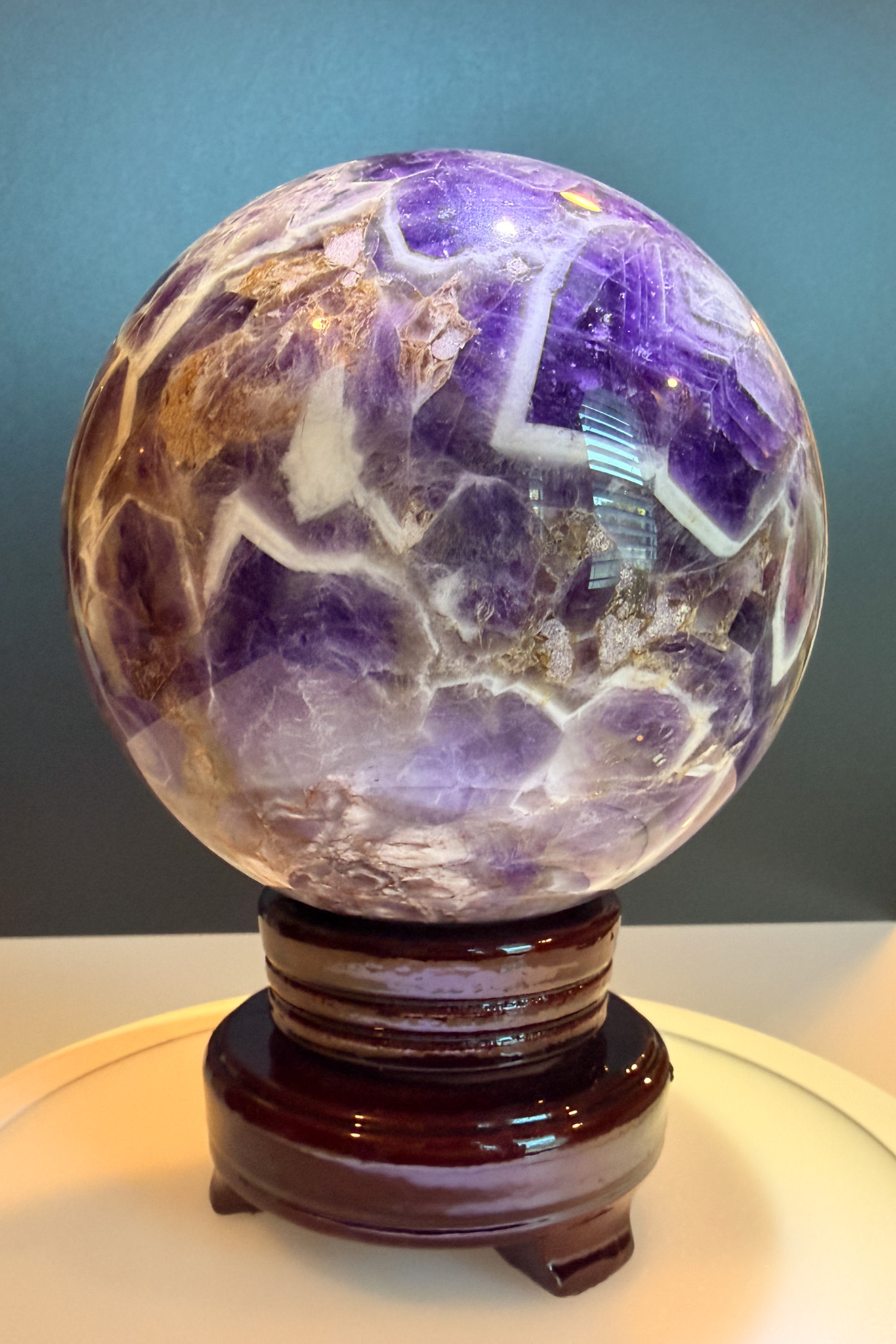 Large Chevron Amethyst Sphere with Strong Fluorescent Reaction