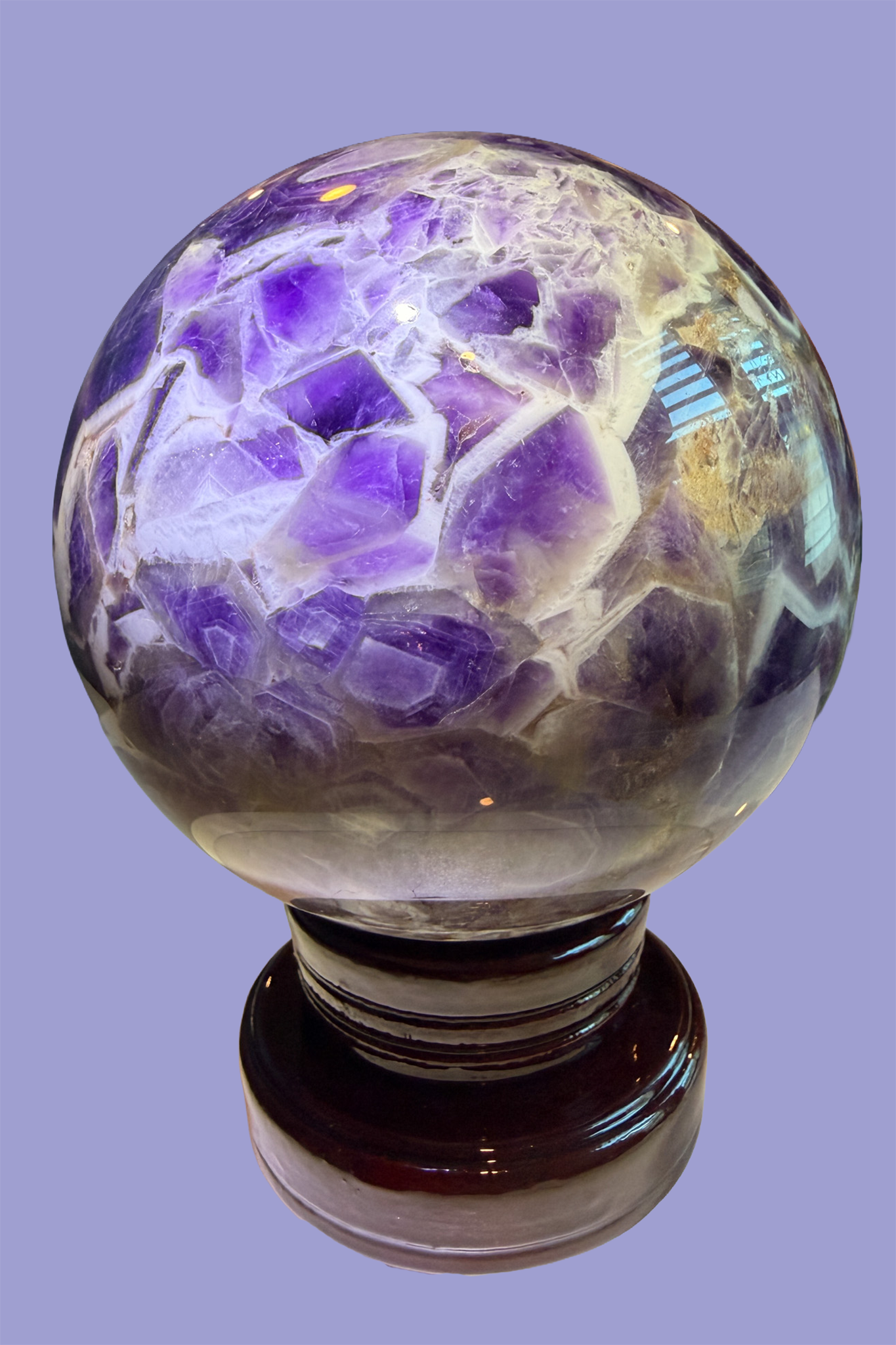 Large Chevron Amethyst Sphere with Strong Fluorescent Reaction