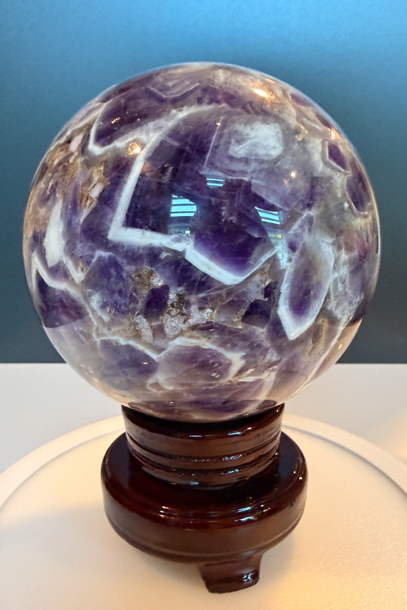 Large Chevron Amethyst Sphere with Strong Fluorescent Reaction