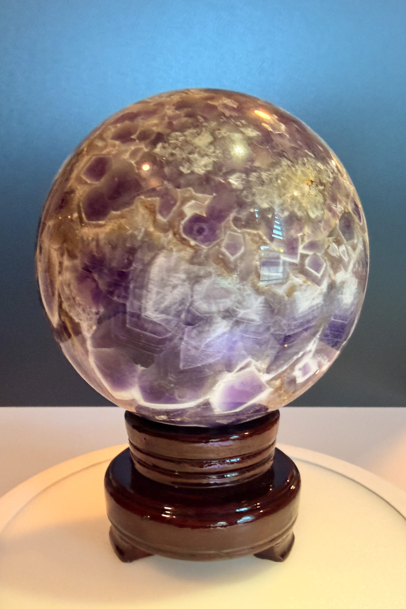 Large Chevron Amethyst Sphere with Strong Fluorescent Reaction