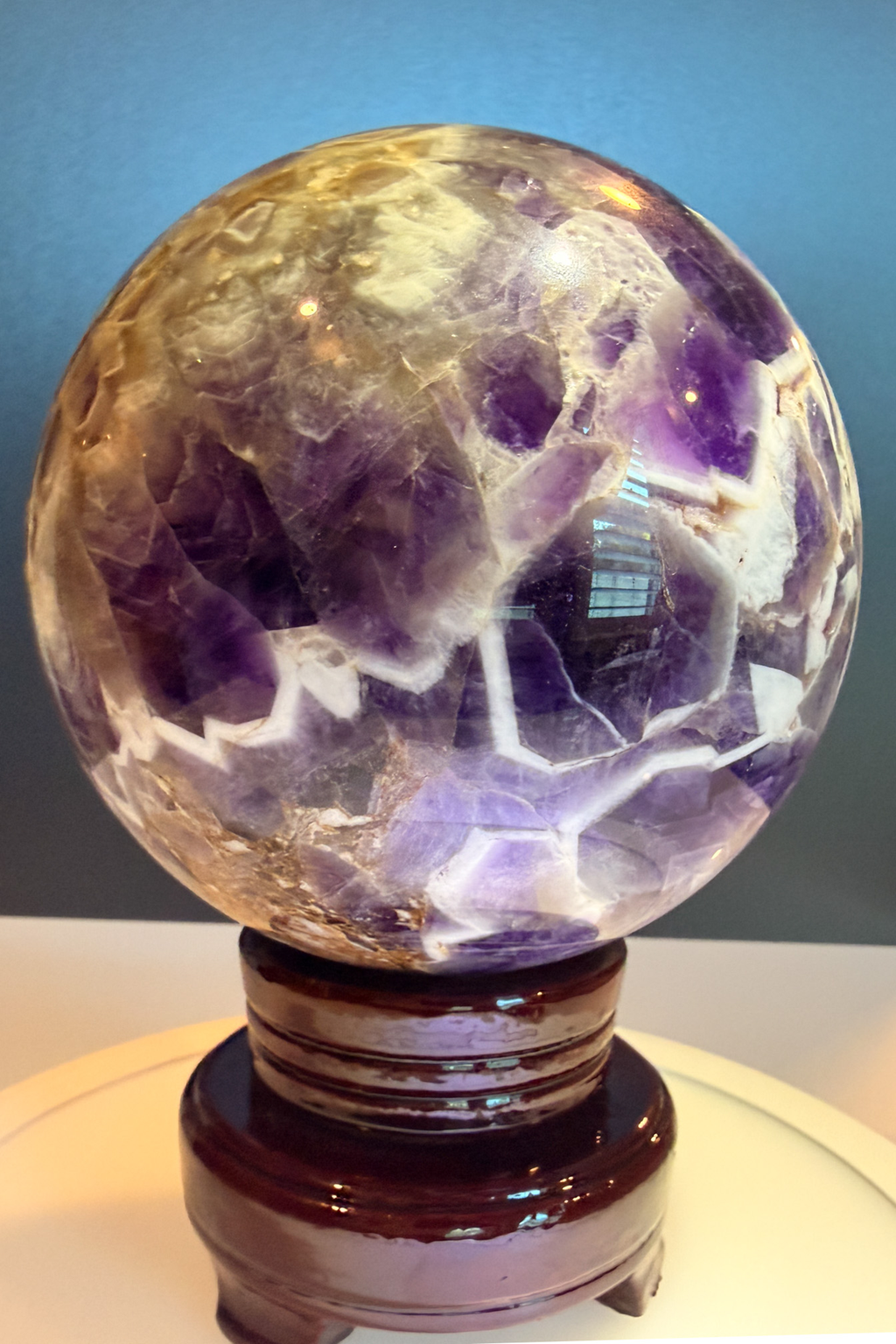 Large Chevron Amethyst Sphere with Strong Fluorescent Reaction