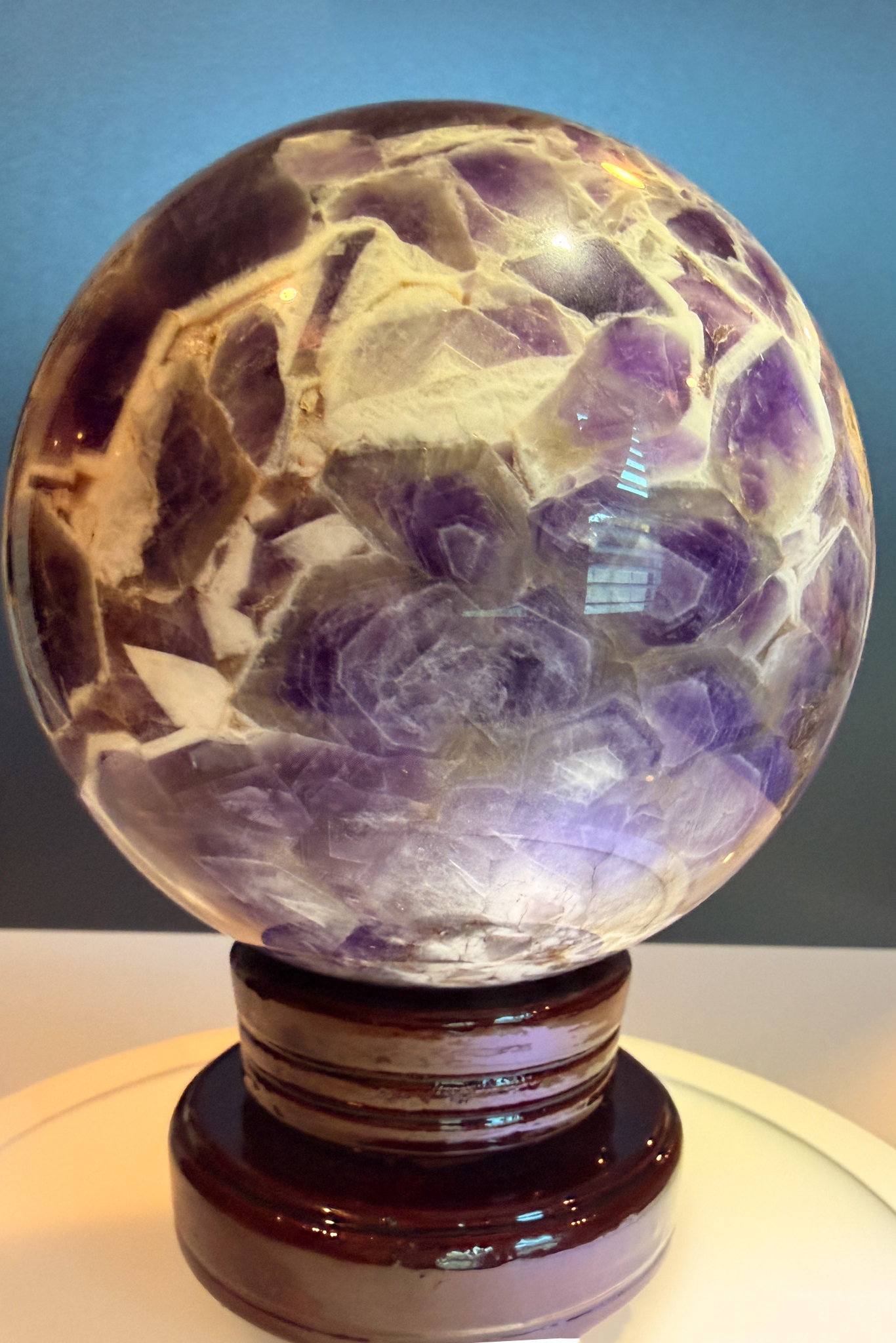Large Chevron Amethyst Sphere with Strong Fluorescent Reaction