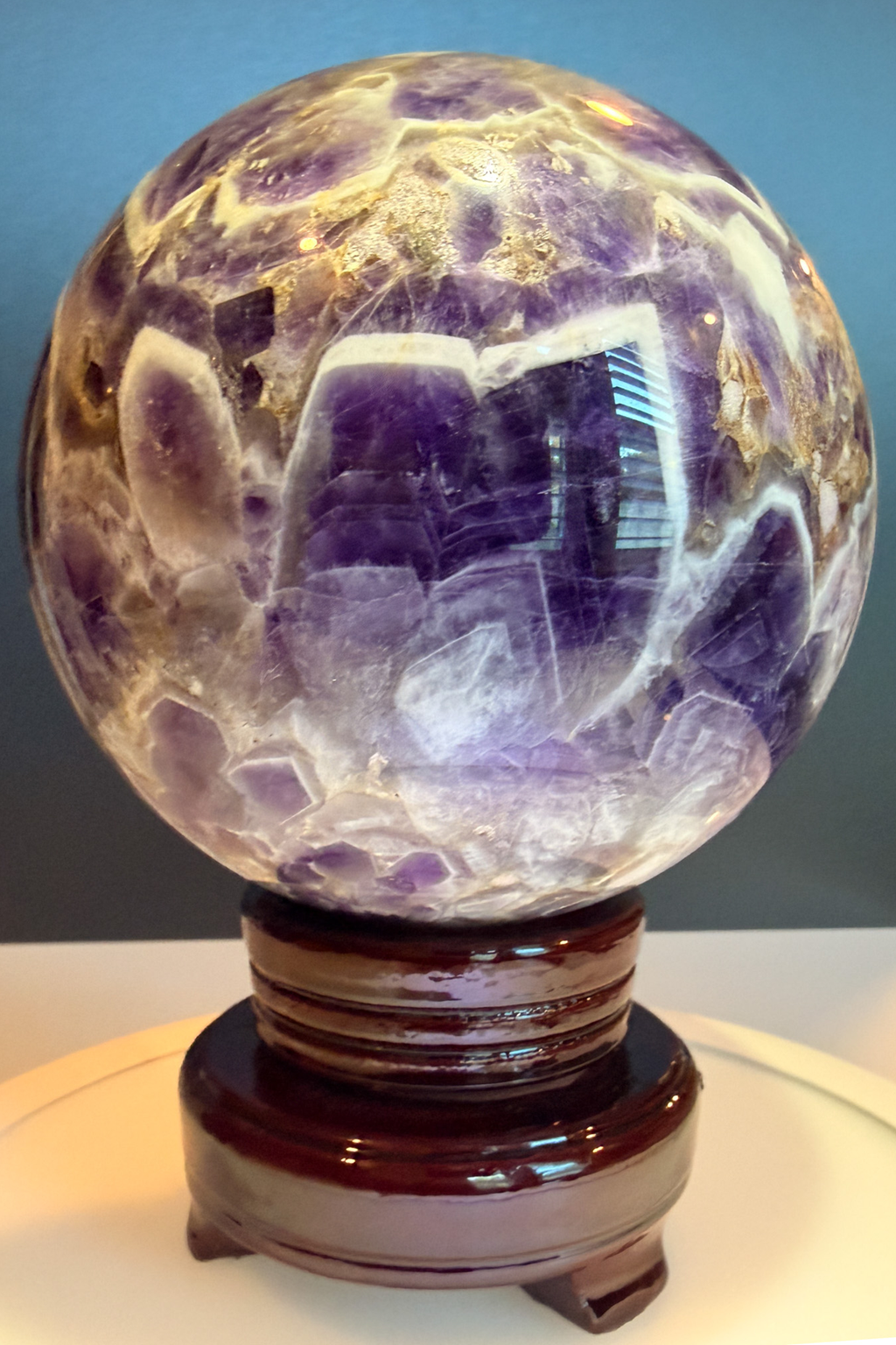Large Chevron Amethyst Sphere with Strong Fluorescent Reaction