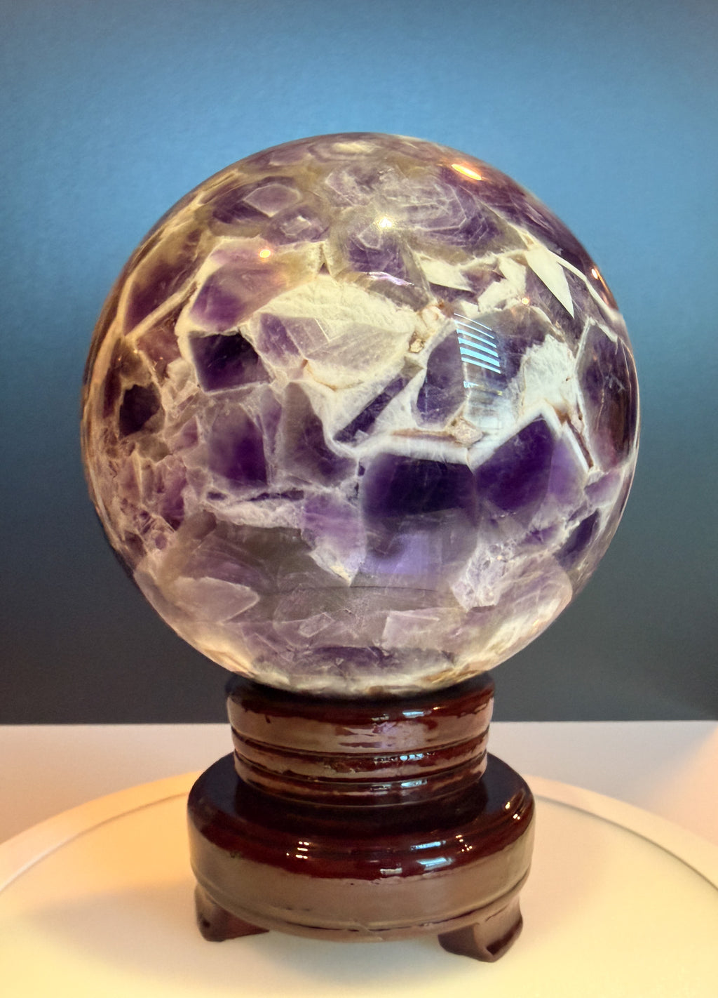 Large Chevron Amethyst Sphere with Strong Fluorescent Reaction