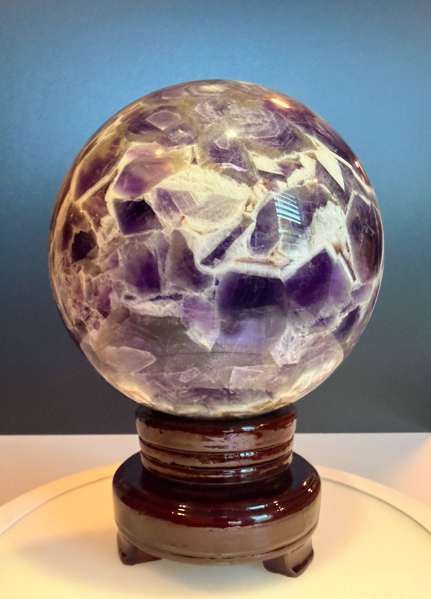 Large Chevron Amethyst Sphere with Strong Fluorescent Reaction