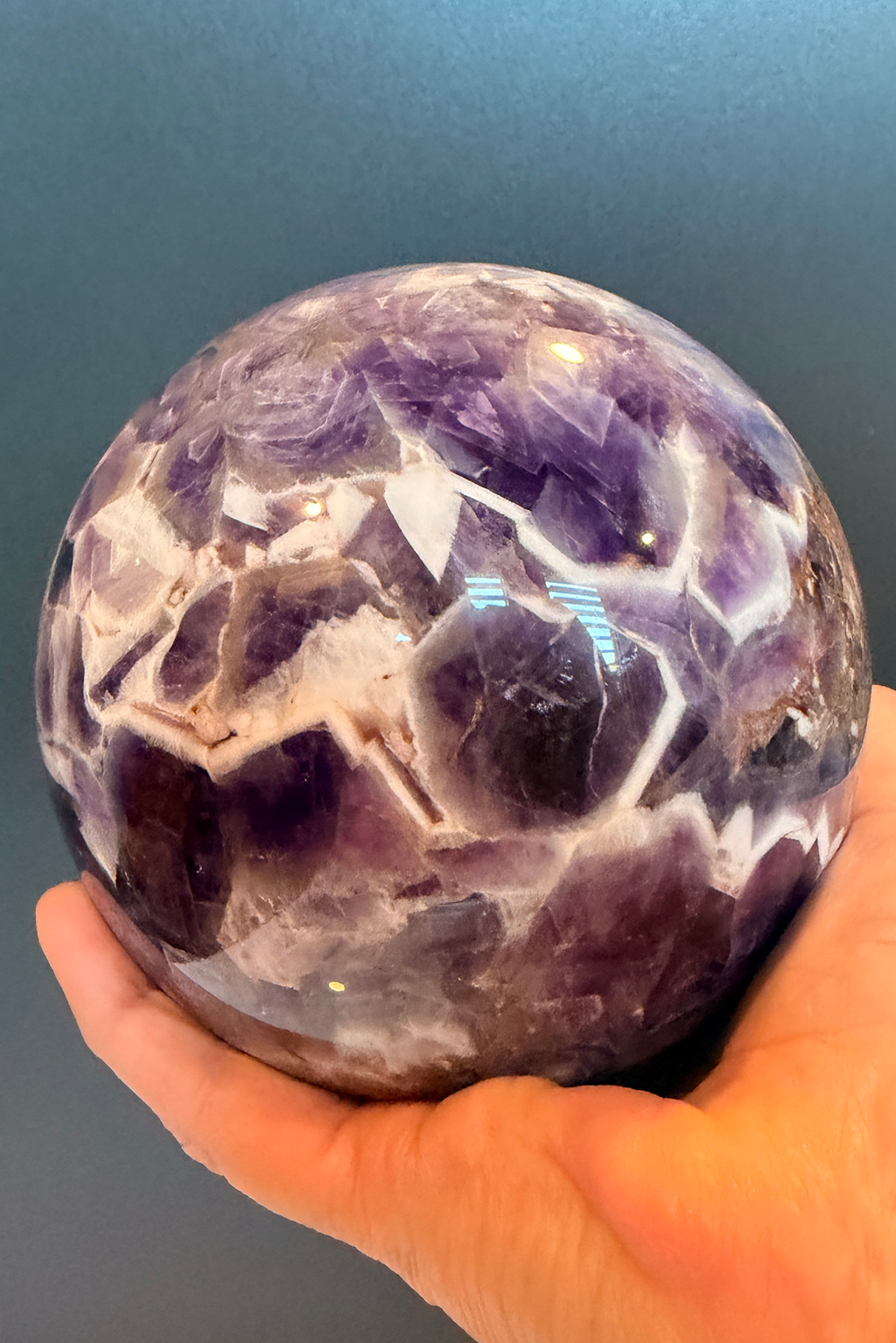 Large Chevron Amethyst Sphere with Strong Fluorescent Reaction
