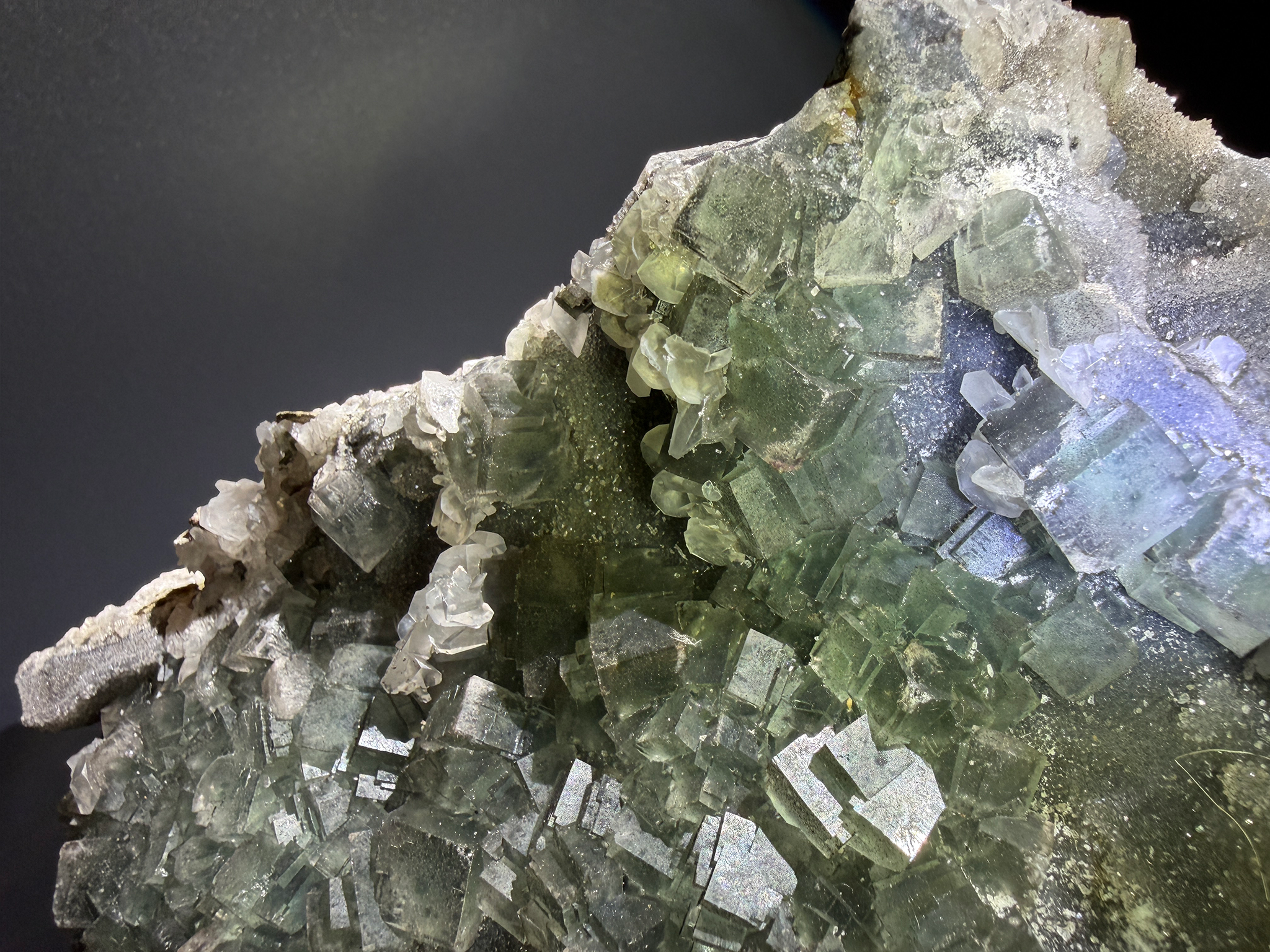 Museum-Grade Fujian Fluorite on Sphalerite with Three-Color Fluorescence on Custom Display Stand