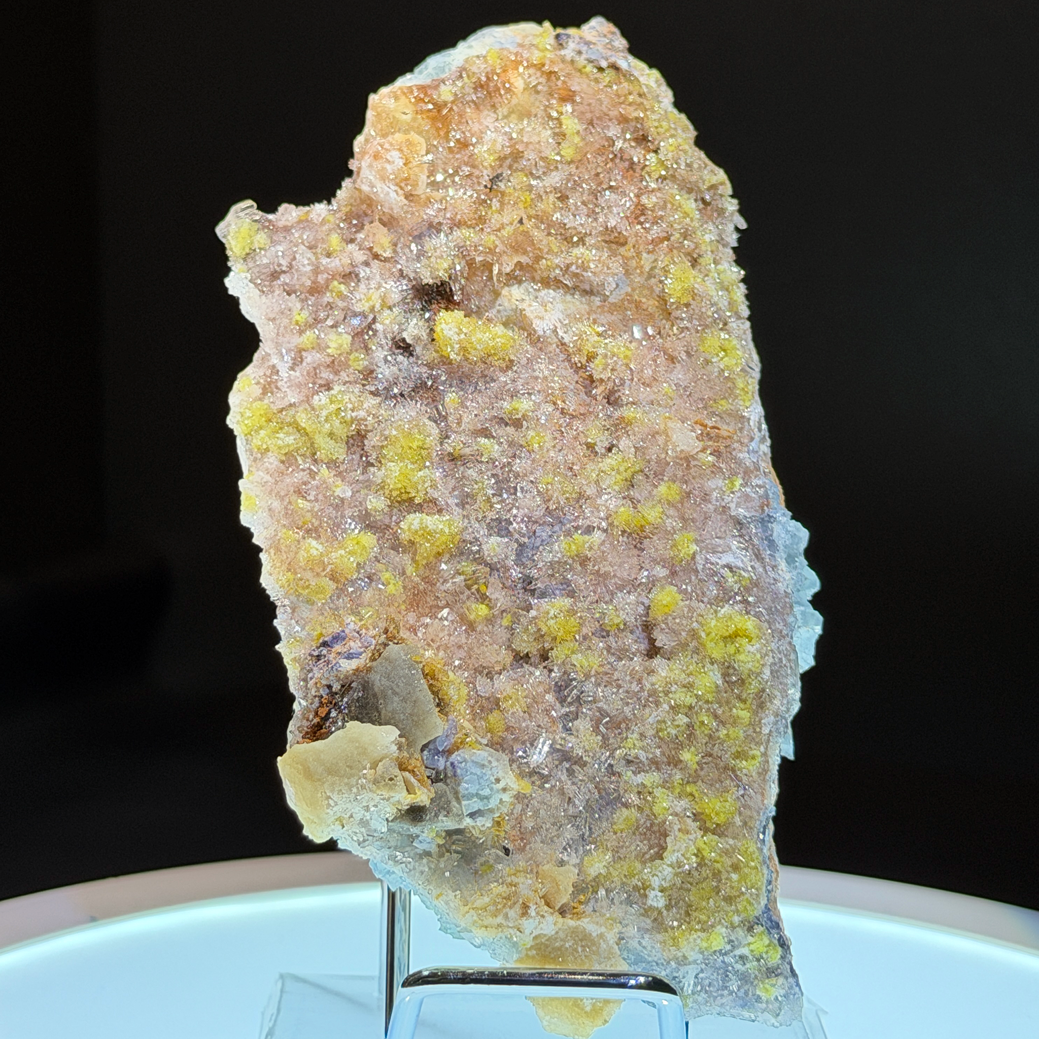Rare Yellow Botryoidal Fluorite Plate with Barite on Lavender Fluorite