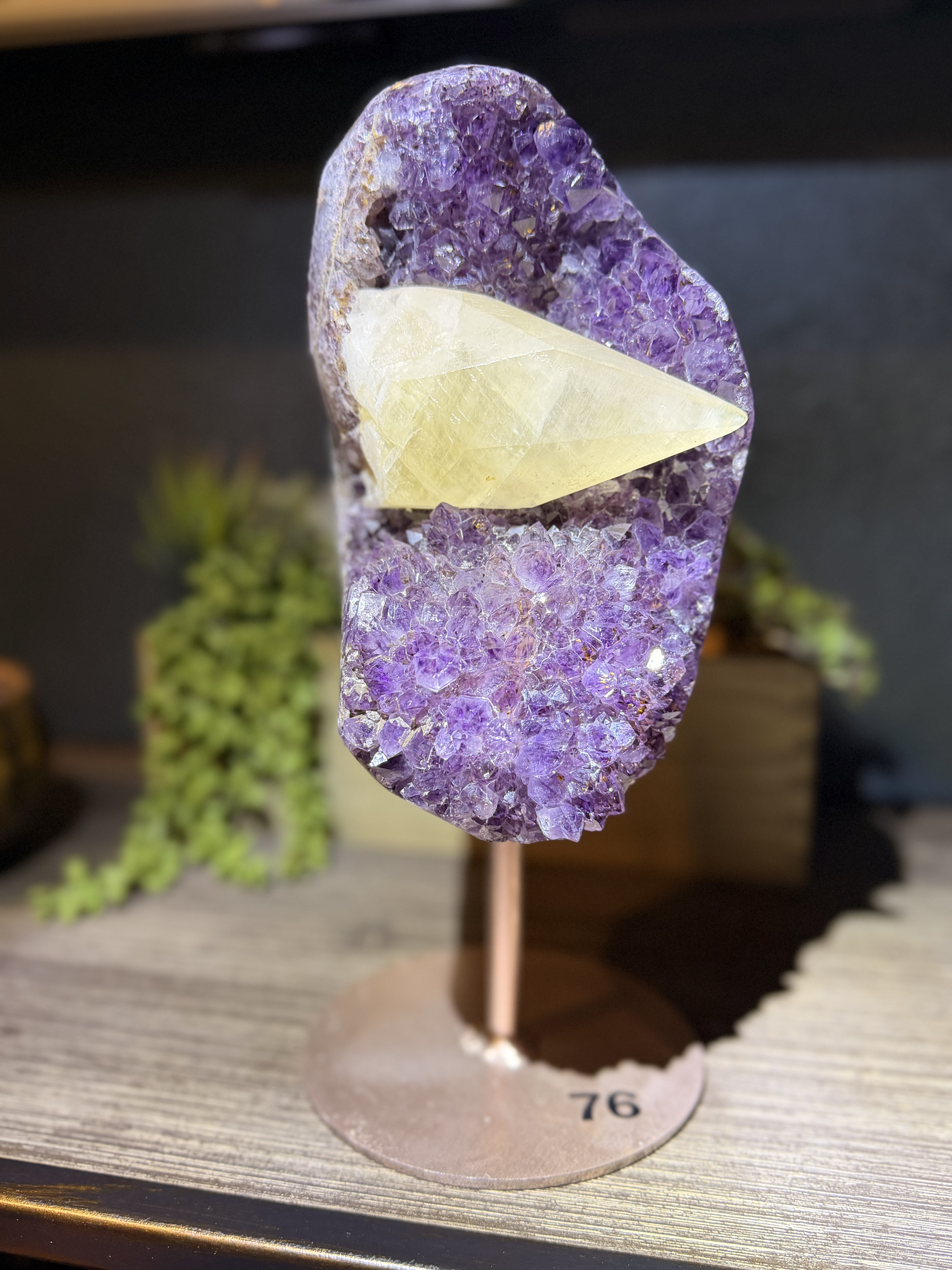 Amethyst Cluster with Terminated Calcite Spear. Fluorescent Show Piece. 3.1 kg