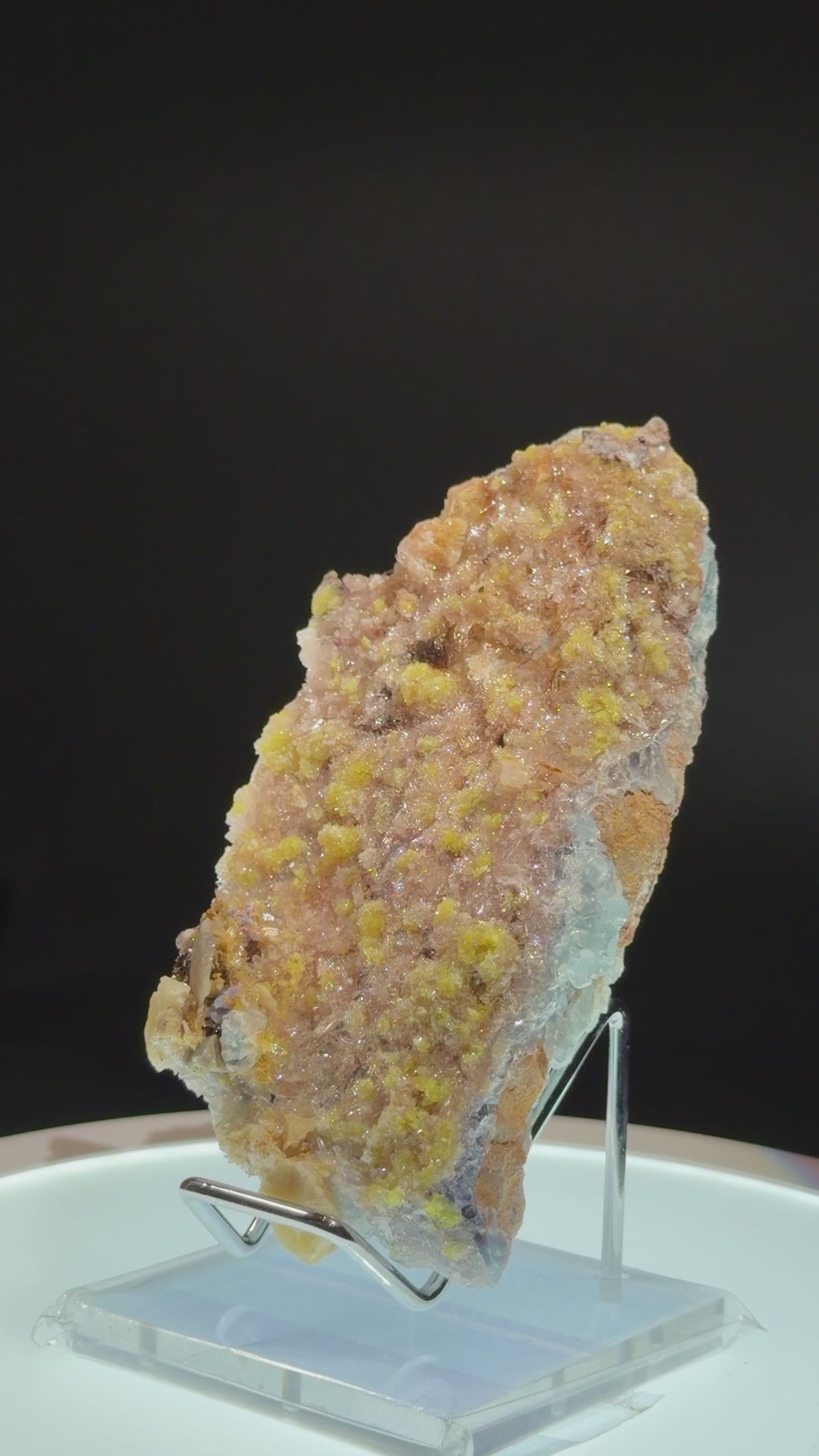 Rare Yellow Botryoidal Fluorite Plate with Barite on Lavender Fluorite